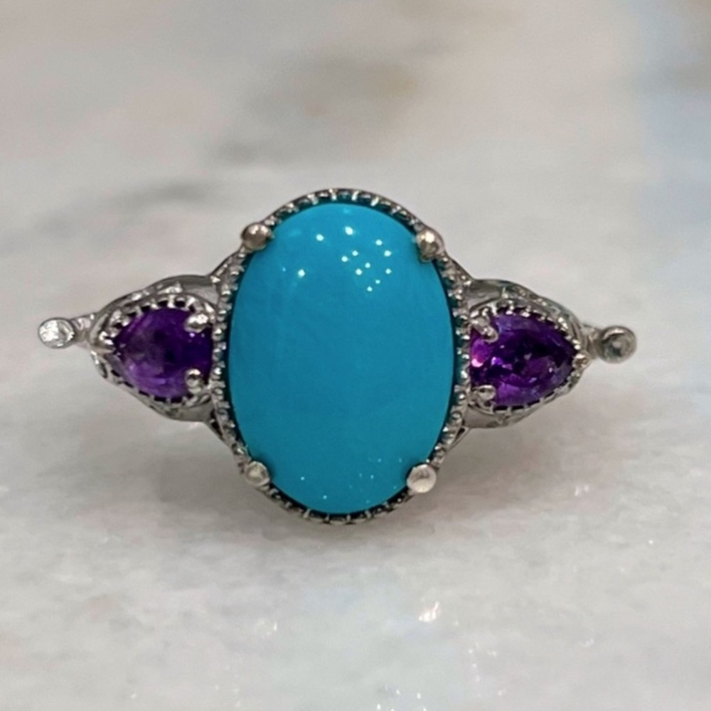 Arizona Sleeping Beauty Turquoise Amethyst  Elephant Head Sterling Silve…